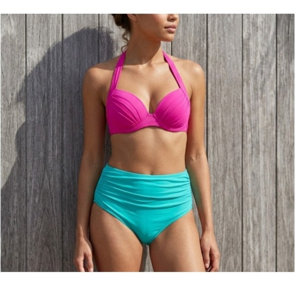 Tempt Me Women's Aqua‎ High Waisted Tummy Control Bikini Swim Bottom Size S NWOT